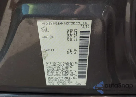 2015 Nissan Altima 2.5 S from USA, damaged, VIN 1N4AL3AP9FN901281